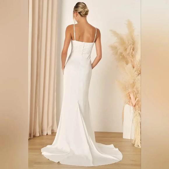 Lulus Elevated Glamour White Satin Sequin Bustier Mermaid Maxi Dress M Wedding - Picture 5 of 14